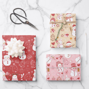 Cut Christmas Snowmen Wrapping Paper Sheet