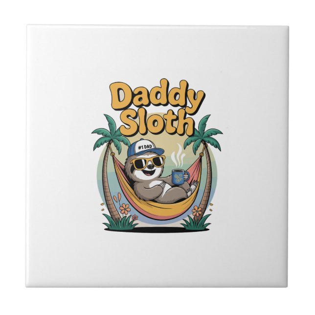 Cut Daddy Sloth Father Ceramic Tile (Front)