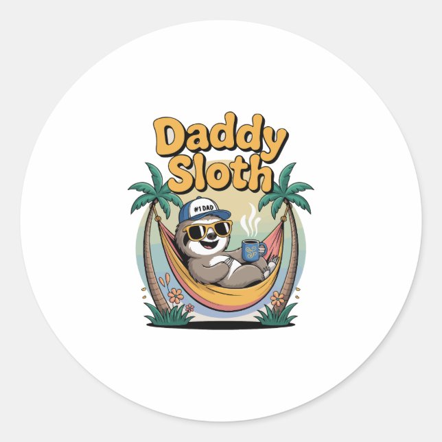 Cut Daddy Sloth Father Classic Round Sticker (Front)