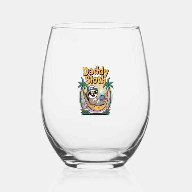 Cut Daddy Sloth Father Stemless Wine Glass (Front)