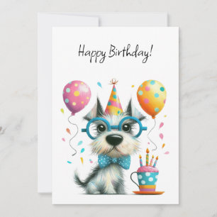 Cut Dog in Glasses and a Party Hat Birthday Card