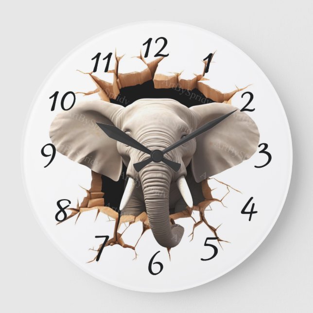 Cut Elephant background Large Clock (Front)