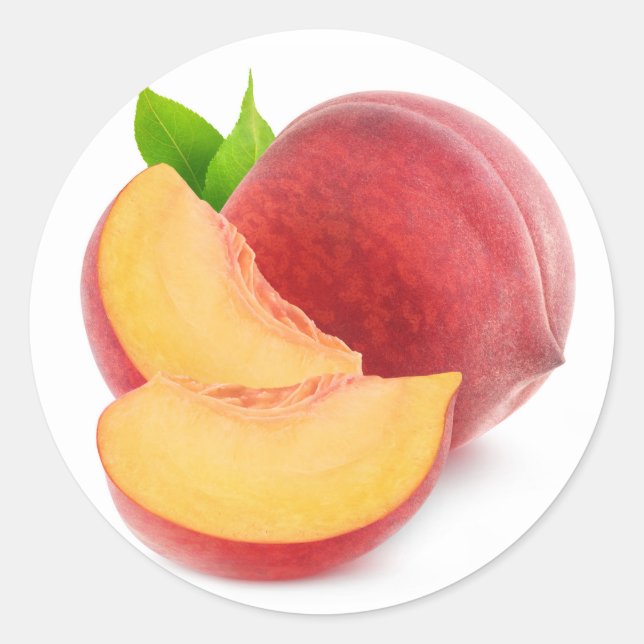 Cut fresh peaches classic round sticker (Front)