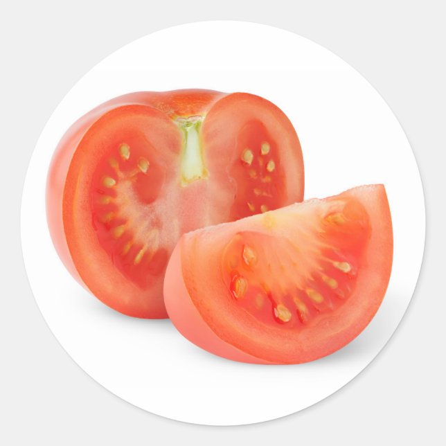 Cut fresh tomato classic round sticker (Front)