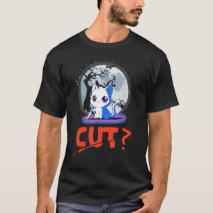 Cut Halloween Costume Murderous Cat With Bloody Kn T-Shirt