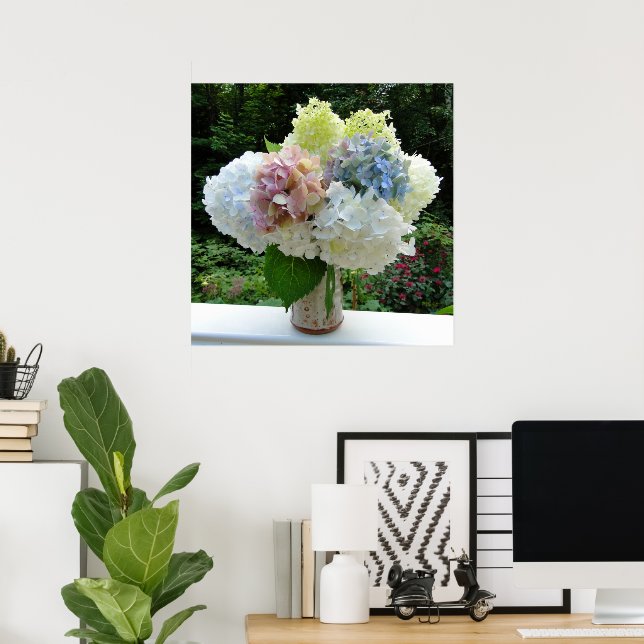 Cut Hydrangea Flowers in a Vase Photography Poster (Home Office)