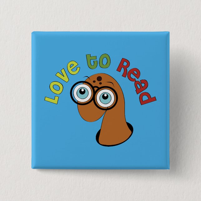 Cut Love to read bookworm button word art (Front)