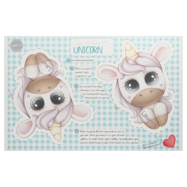 Cut 'n' Sew Personalised Unicorn Toy Pattern Fabric (Fat Quarter)