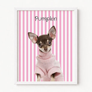 Cut Out Family Dog Photo Pink and White Stripe Poster