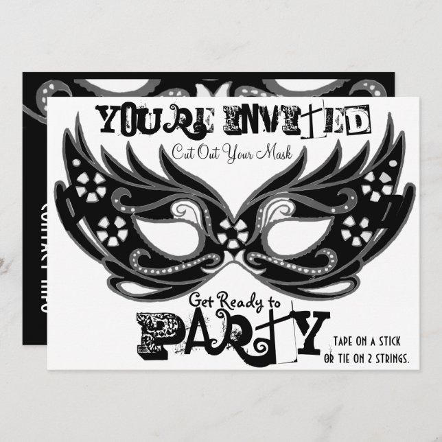 "Cut Out Mask" Masquerade Party Invitations (Front/Back)