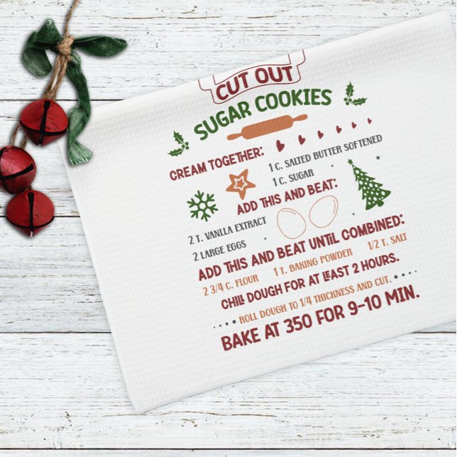Cut Out Sugar Cookie Recipe Christmas Tea Towel (Creator Uploaded)