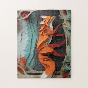Cut paper fox among trees jigsaw puzzle