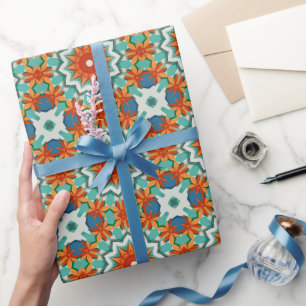 Cut paper Kirigami in turquoise, blue and rust 