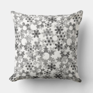 Cut paper snowflakes black and white grey cushion
