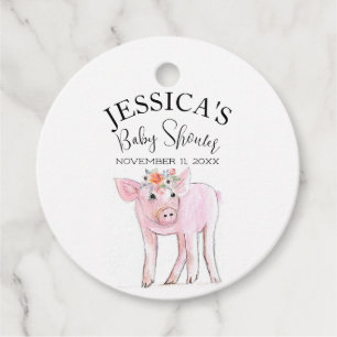 Cut Piggy Watercolor Baby Shower Boho Girl Favour Tags