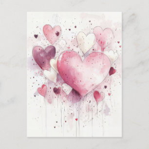Cut pink and white Hearts Valentine's Greeting Postcard