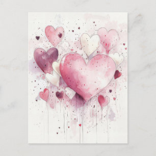 Cut pink and white Hearts Valentine's Greeting Postcard