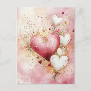 Cut pink and white Hearts Valentine's Greeting Postcard