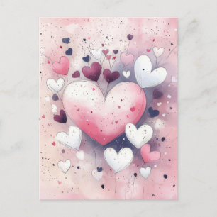 Cut pink and white Hearts  Valentine's Greeting Postcard