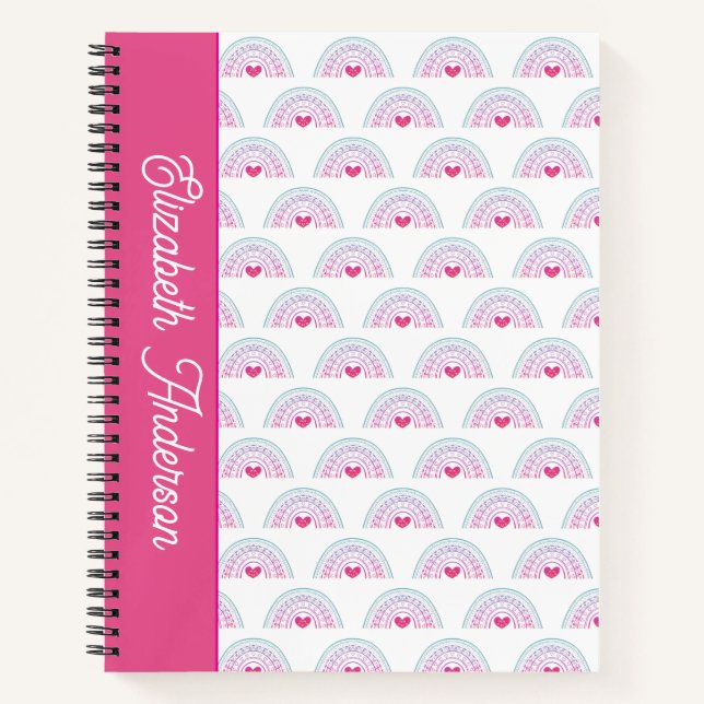Cut Pink Boho Rainbow Girl Notebook (Front)