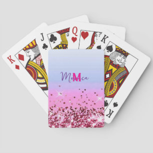 Cut pink Turquoise Purple glitter Faux Glitter Playing Cards