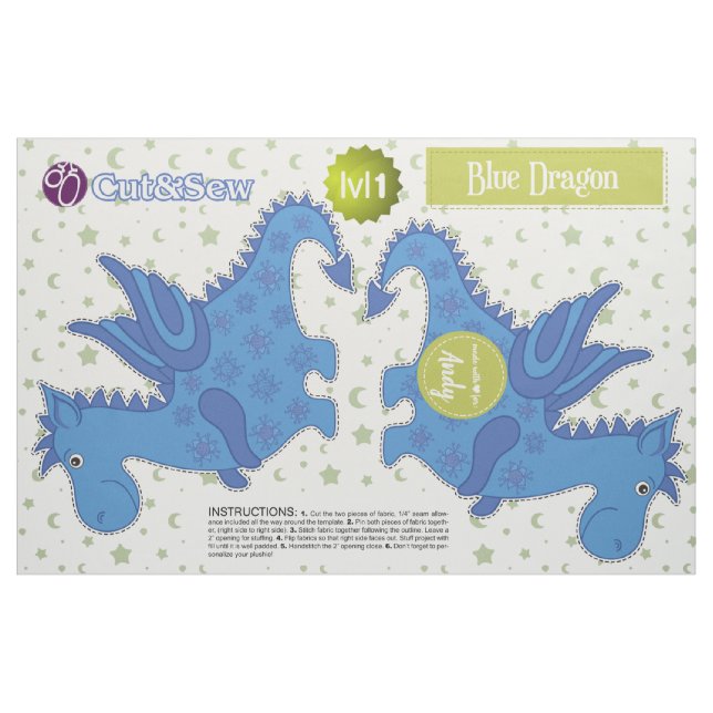 Cut & Sew Blue Dragon - Easy DIY Project Fabric (Fat Quarter)