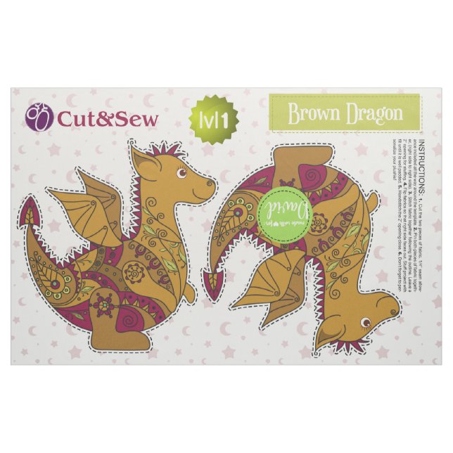 Cut & Sew Brown Dragon - Easy DIY Project Fabric (Fat Quarter)