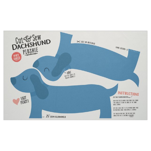 Cut & Sew Dachshund Fabric - Fun DIY Plush (Fat Quarter)