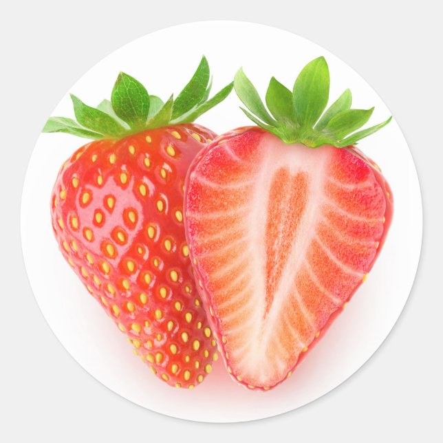 Cut strawberries classic round sticker (Front)