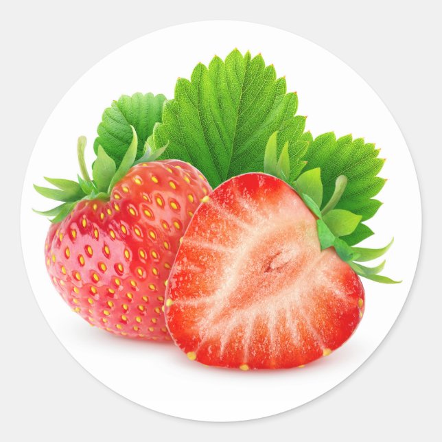 Cut strawberries with leaf classic round sticker (Front)