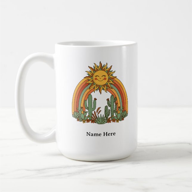 Cut sun rainbow cactus custom name coffe mug (Left)