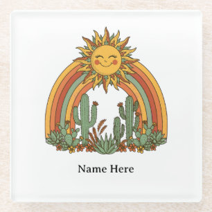 Cut sun rainbow cactus custom name coffe mug glass coaster