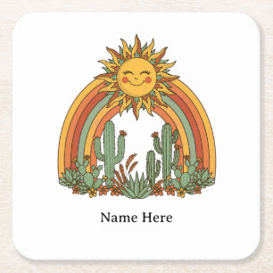 Cut sun rainbow cactus custom name coffe mug square paper coaster