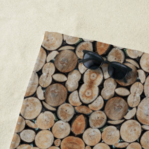 Cut Tree Branch Logs Stacked Pattern Photograph Beach Towel