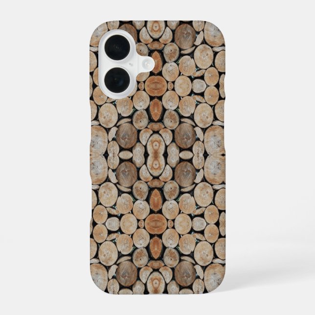 Cut Tree Branch Logs Stacked Pattern Photograph iPhone 16 Case (Back)