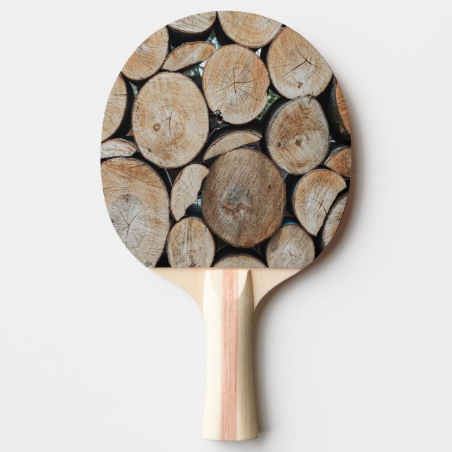 Cut Tree Branch Logs Stacked Pattern Photograph Ping Pong Paddle (Front)