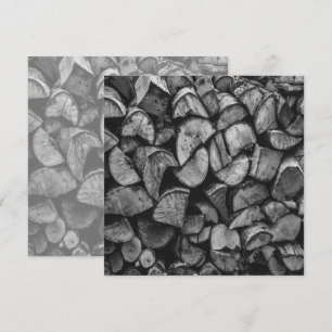 Cut Tree Logs Stacked Together Black & White Photo Card
