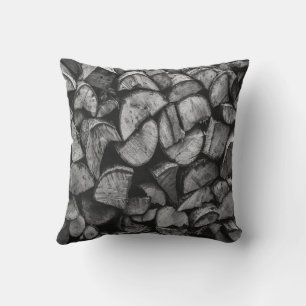 Cut Tree Logs Stacked Together Black & White Photo Cushion