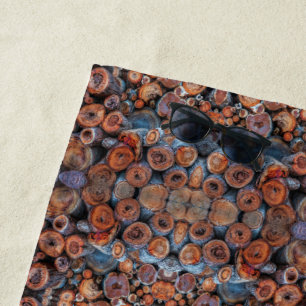 Cut Tree Logs Stacked Together Pattern Photograph Beach Towel