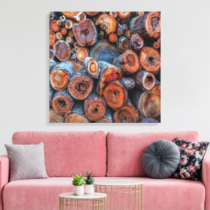 Cut Tree Logs Stacked Together Pattern Photograph Canvas Print
