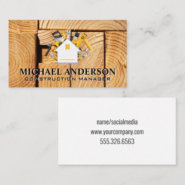 Cut Wood | Home Hardware Tools Logo Business Card (Front/Back)
