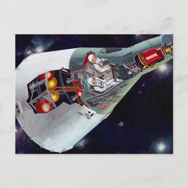 Cutaway A Two-Person Gemini Spacecraft In Flight. Postcard (Front)