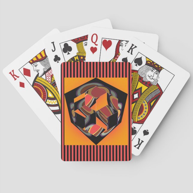 Cutaway Cube Red Black Stripes    Playing Cards (Back)