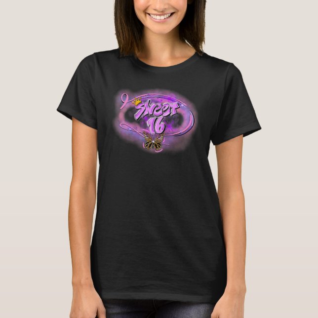 Cute16th Birthday Crown Airbrush Graffiti Retro T-Shirt (Front)