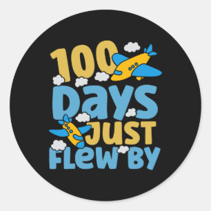 Cute 100 Days Just Flew By Aeroplane 100 Days Of S Classic Round Sticker