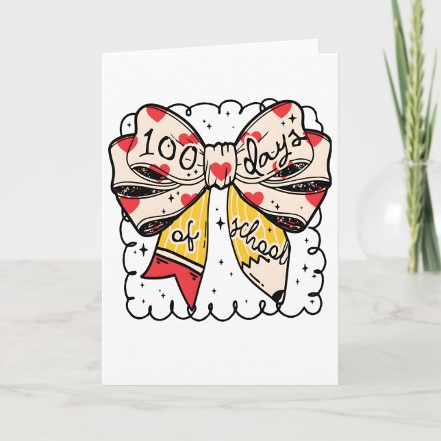 Cute 100 Days Of School Bow Pencil Classroom Card (Front)