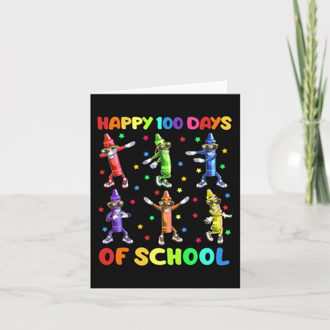 Cute 100 Days Of School Crayons Dancing 100th Day  Card (Front)