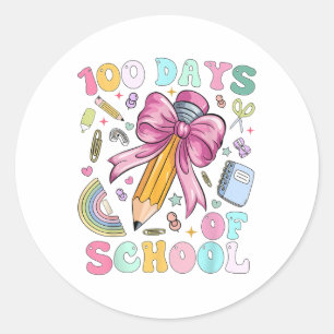 Cute 100 Days Of School Girls Coquette Bow Teacher Classic Round Sticker