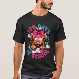 Cute 100 Days of School Highland Cow & Bow 100 Day T-Shirt