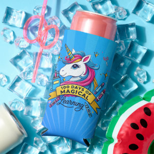 Cute 100 Days of School Magical Learning Unicorn Seltzer Can Cooler